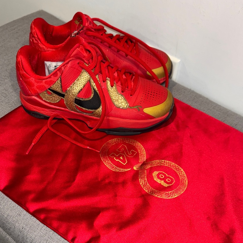 Nike Kids Kobe 5 Sneakers Red and Gold